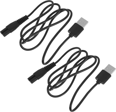 USB Rasierer Ladekabel mit 8-poligem Anschluss, 2 Stück | Schwarz, Gummi mit Kupferleiter, 100w USB Port, für Bartpflegegeräte und Heimgebrauch