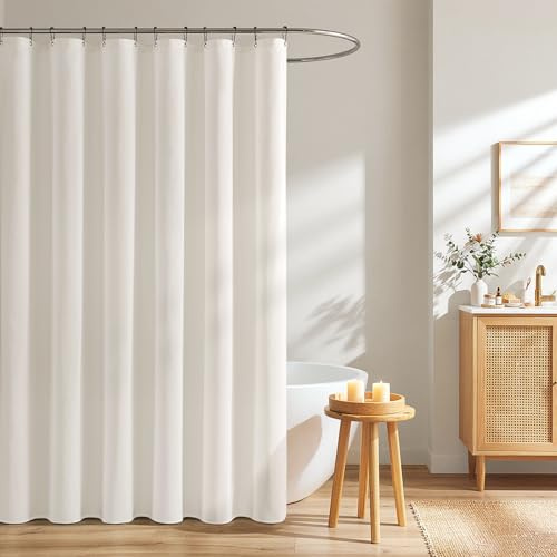Woaboy Rideau Douche Texture Lin Anti Moisissure 180x200 cm Blanc | Imperméable, Avec 12 Crochets Métalliques, Rideau de Douche Lourds en Polyester de Luxe Pour Hôtels