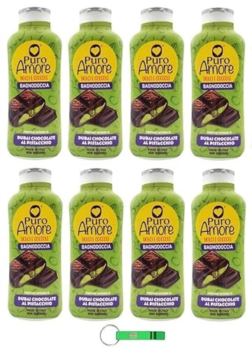 Puro Amore Gel Doccia Dolci e Coccole Bagnodoccia Gel Dubai Cioccole con Pistacchi 650ml + Portachiavi Beni Culinari