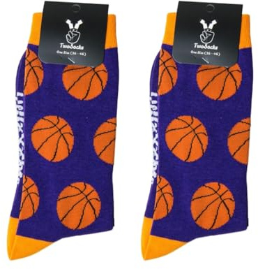 TwoSocks Socken - Fußball Football Basketball Tennis Mann Frau - Größe 36-46 - Strümpfe Socks Socke Strumpf lustig witzig (Basketball 2x)
