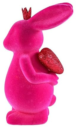 MACOSA WV5698 Osterhase beflockt Pink, Grün od. Lila 22cm mit Herz Kunststoff Dekohase Hase Skulptur Oster-Deko Osterdekoration Figur Dekohase Dekofigur Ostern Dekoration Tischdeko (Pink)
