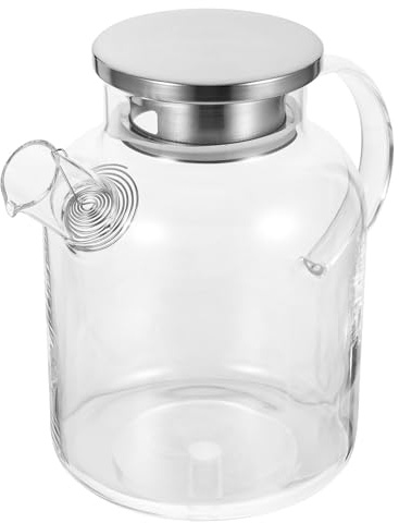 SECFOU Pichet à Eau en Verre 1,6 L Couvercle Inox, Carafe Résistante la Chaleur, Pichet à Jus Cuisine Transparent pour Boissons Froides, Service de Boissons à Domicile