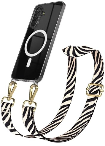 EAZY CASE Handykette - Verstellbares Taschenband kompatibel mit Galaxy A37, Schulterriemen, Handykordel mit Silikon Hülle, Qi Charging kompatibel, Umhängetasche, Zebra - Schwarz Beige Gold