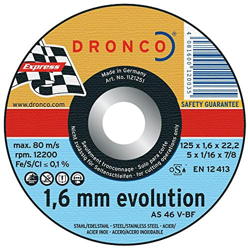 DRONCO AS46V-180 - Disco de corte metal AS 46 V Evolution Express, 180 x 1,6 mm