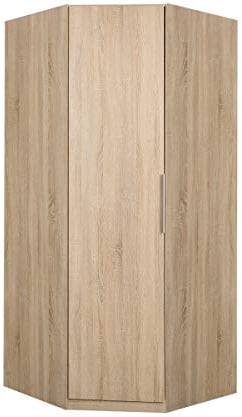 Furniture24 Eckkleiderschrank CDXS91, Schrank, Ecksachrank, 1 Türig, mit Kleiderstange, 5 Einlegeboden (Sonoma Eiche)