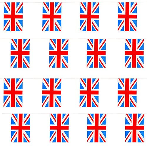 60 Union-Jack-Flaggen, 30,5-m-lange Fahnengirlande, wetterfeste Großbritannien-Partydekoration, britisches Event-Banner