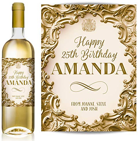 TigerMill Publishing Personalised Gold Effect Wine Labels for Any Occasion or Event, Birthday, Wedding, Engagement, Anniversary, Hen Night, Christmas, Congratulations etc (Gold/Gold Type)