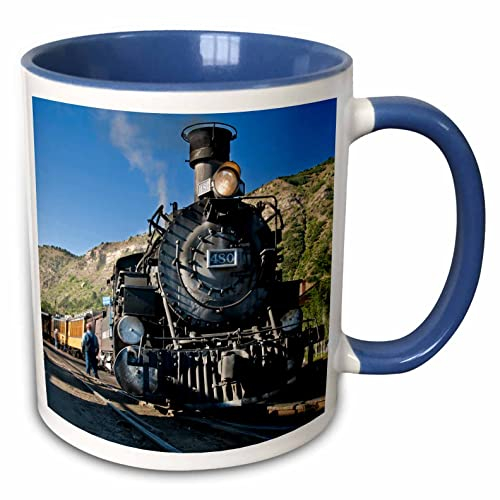 3dRose Durango und Silverton, Backform, trains-us06 lkl0010-lee klopfer-Two, Tasse, Keramik, Blau/Weiß, 10,16 x 7,62 x 9,52 cm