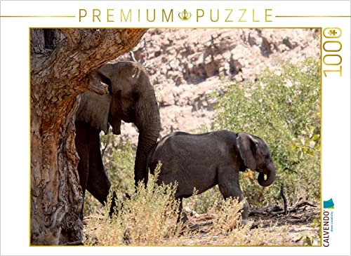 Elefant mit Baby unterwegs. Jumbo - Auf den Spuren der Elefanten in Namibia 1000 Teile Puzzle quer