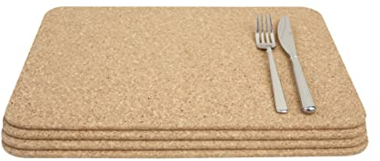 T&G 15039 FSC Certified Cork Rectangular Table Mats/Surface Protectors, Set of 4, Large, 40 x 30 x 0.6 cm, Natural