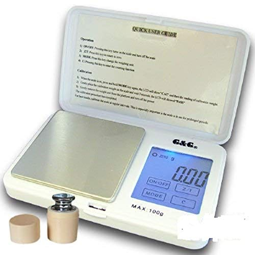 G&G TS100g/0.01g inkl.100g Kalibriergewicht, Feinwaage Taschenwaage Digitalwaage Münzwaage Goldwaage Scale (Weiß, 100g x 0.01g inkl. Kalibriergewicht)