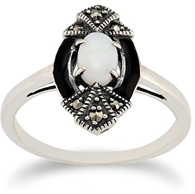 Gemondo Art Deco Stil Ring, Sterlingsilber 0,26 CT Opal & 8pt Markasit Ring