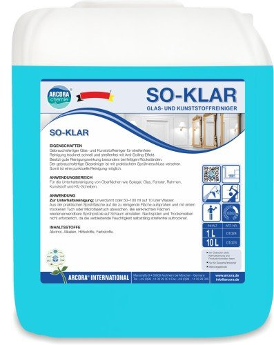 Arcora 01023 So Klar Glas und Kunststoffreiniger, 10 L