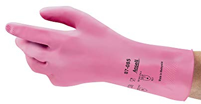 Ansell AlphaTec 87-085 Guanti da Lavoro in Lattice, Protezione Multiuso per Usi Alimentari, Domestici e Professionali, Guanti Riutilizzabili in Gomma Naturale, Rosa, Taglia M (12 Paia)