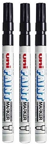 Uni Colour Fine (0.8-1.2mm) PX-21 Black Oil Paint Marker Pen Metal Glass Wood Plastic Stone Outdoor mm Metal Bullet Nib Tip (Pack Of 3) by uni-ball