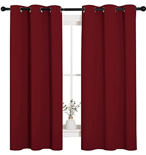 NICETOWN Holiday Christmas Decor Thermal Insulated Solid Grommet Blackout Curtains/Drapes for Living Room (1 Pair, 42 by 63 inches, Burgundy Red)