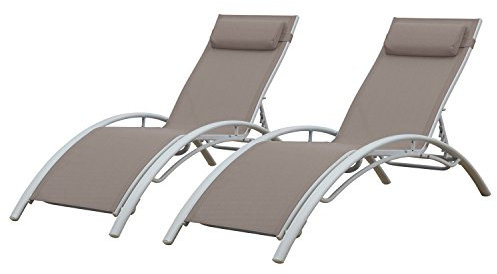 2er-Set Sonnenliegen Galapagos aus taupefarbenem Textilene - weißes Aluminium