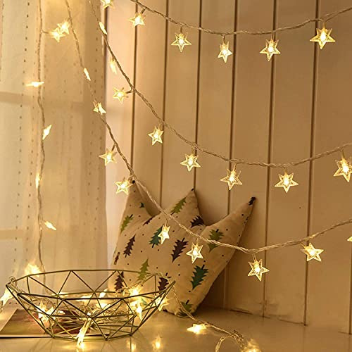 cuzile LED Lichterkette 10 Meter 100er LED Sterne Lichterketten Batteriebetrieben Warmweiß Innen Beleuchtung Deko für Garten, Wohnungen, Tanzen, Hochzeit, Weihnachtsfeier usw