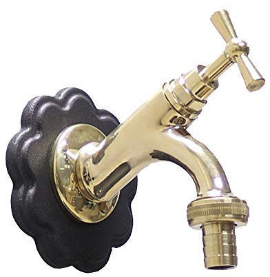 Fonderia Bongiovanni Wasserhahn Modell 303L aus poliertem Messing für den Garten, Wandbrunnen, komplett mit Rosette, Modell Blume, Farbe Graugussgrau