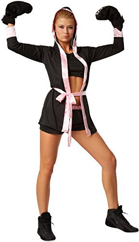 dressforfun 900377 Frauenkostüm Boxerkostüm mit Short, Top, Mantel mit Kapuze, Gürtel und Boxhandschuhen (XXL | Rosa | no. 301828)