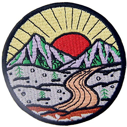 Aufnäher, bestickt, Design: Sonnenaufgang vom Berg, Erkunde Outdoor, zum Aufbügeln oder Aufnähen