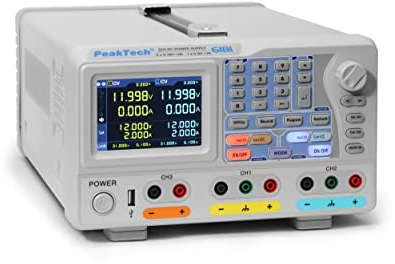 Peaktech P 6181 - Fuente De Alimentación Para Laboratorio (2 Canales, 0-30 V, 0-6 A, Con Pantalla Tft A Color, Registro De Datos, Seriell, Paralelo Y Plus-Minus, Programas De Tiempo 15 W, 240 V)
