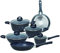 Tognana Black Opal, Batteria di pentole e padelle, Set con 2 padelle, 3 casseruole, 1 tegame, 4 coperchi, 10 Pezzi, Alluminio, Nero