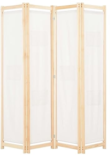 vidaXL Holz Raumteiler 4-TLG. Paravent Trennwand Umkleide Sichtschutz Spanische Wand Raumtrenner Stellwand Creme 160x170x4 cm Stoff Klappbar Platzsparend