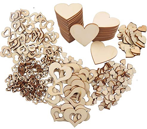 440 STK Holzherzen Hochzeit Herzen Holz Deko 8 Typ für Tischdeko Hochzeitdeko Streudeko DIY Handwerk Verzierungen Naturholzscheiben