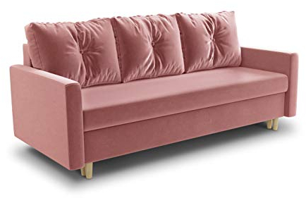 Schlafsofa Rico - Couch mit Schlaffunktion Sofa mit Bettkasten Bettfunktion Bettsofa Skandinavisch Polstergarnitur Bonell-Ferderkern Velours (Pink (Kronos 29))