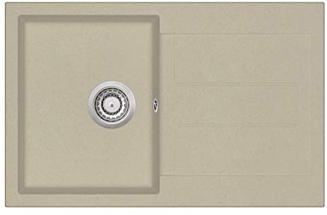 KERABAD Granit Einbauspüle Küchenspüle Spülbecken Spüle mit Abtropffläche eckig beige 78 x 50 cm