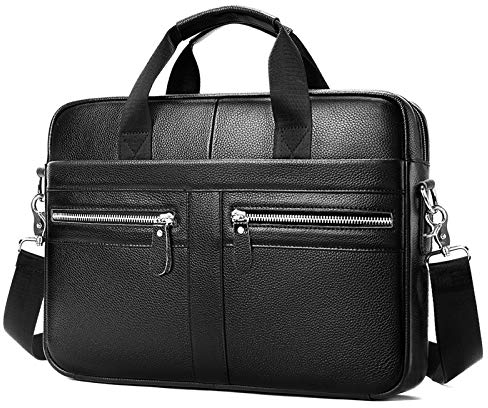 Borsa per Business Uomo,Borsa Messenger Vera Pelle Ventiquattrore,Cartella Lavoro per PC 14 Pollici Borsa a Tracolla Portadocumenti Valigetta Vintage,Nero