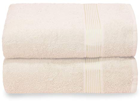 GLAMBURG Baumwolle 2er-Pack übergroße Badetuch-Set 70 x 140 cm, große Badetücher, Ultra saugfähig, kompakt, schnell trocknend und leicht, elfenbeinfarben