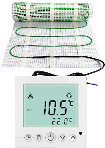 Elektrische Fußbodenheizung 150Watt je m² Thermostat WIFI weiß Knöpfe Elektrisch TWIN Technologie JWS verschiedene Größen, Größe (m²):9 m²
