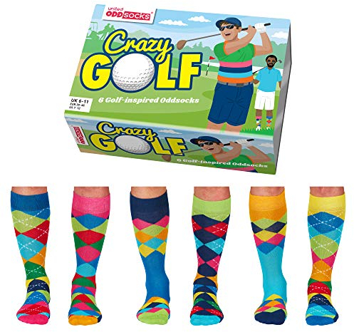Crazy Golf – Caja de 6 calcetines Oddsocks para hombre – United Oddsocks UK 6-11 EUR 39-46 US 7-12