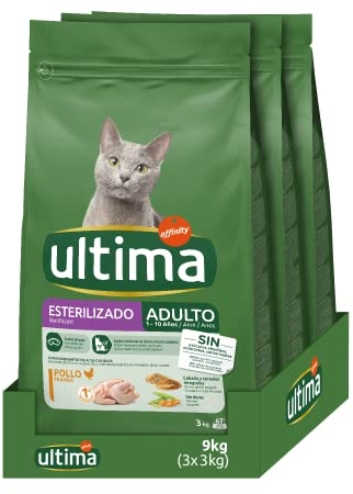 Ultima Sterilisiertes Adult Huhn, Trockenfutter für Katzen, 3 x 3 kg, insgesamt 9 kg