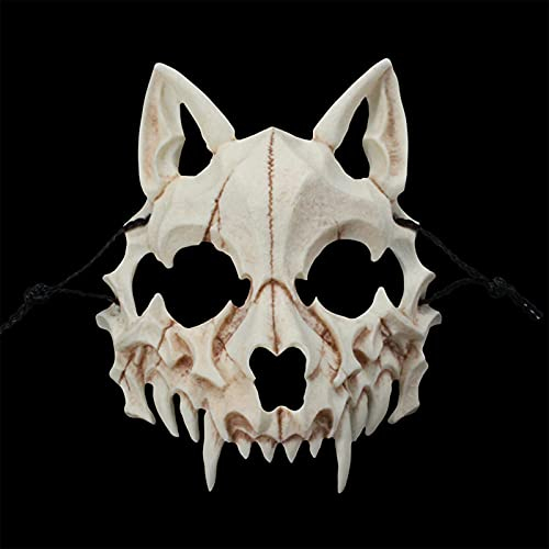 JYMSB Tier Skelett Maske Halloween, Harz Hund Schädel Knochen Zähne Scary Horror Devil Wolf Werwolf Maske Halbmaske F