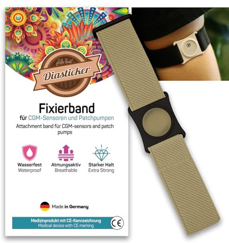 Diasticker® | Freestyle Libre 3 - Fixierband | Flexibel - Wasserfest - Starker Halt | Sensor-Schutz, Fixierung für Freestyle Libre Sensor | Halter: Schwarz (Medium: 25-35 cm, Beige)
