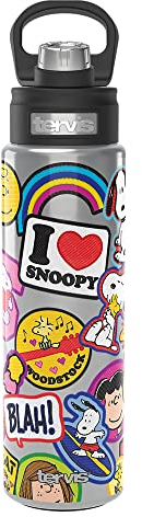 Tervis Peanuts-Sticker Collage Triple Walled Insulated Tumbler, 24oz Wide Mouth Bottle, Stainless Steel