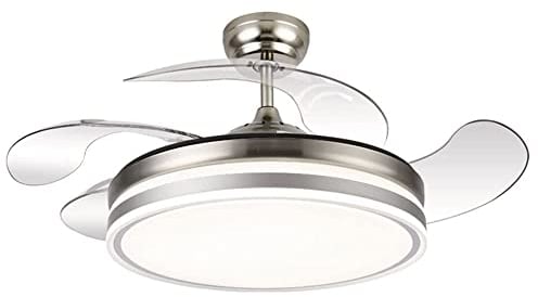 Lampara ventilador techo luz led 45W 6300 Lm silencioso moderno niquel aspas retractiles motor DC 3LED y memoria retráctil plus