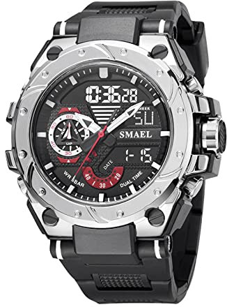BEN NEVIS Digital Uhren Herren-Wasserdicht 5 Bar Armbanduhr mit LED Licht Datum Alarm Stoppuhr-Sportliche Uhr mit Silikon Armband-Grau Schwarz