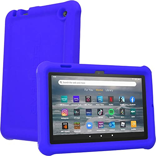 TECHGEAR Bumper Case fits All-New Amazon Fire 7 (2022 Release / 12th Generation) Rugged Shockproof Soft Silicone Protective Easy Grip Anti-Slip Case + Screen Protector [Blue] - Kids Proof Case