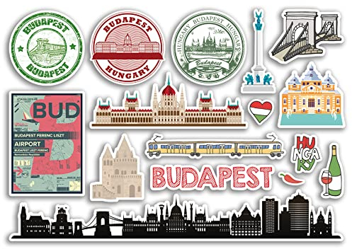 A5 Aufkleberbogen Budapest Sehenswürdigkeiten Vinyl Aufkleber – Ungarn Flughafen Briefmarken Skyline Flagge Karte Reise Urlaub Scrapbooking Stadt Gepäck #79141