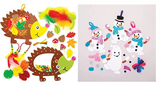 Baker Ross AW936 Traumfänger-Set, Igel, 4 Stück & AT160 Weihnachtskugeln Mix & Match Schneemann (6 Stück) Christbaumschmuck Bastelset für Kinder, Sortiert