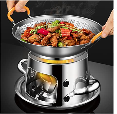 DOZPAL Campingkocher Edelstahl Alkoholbrenner Spirituskocher mit Kochtopf für drinnen und draußen 1-3 Personen zum Essen, kein Stromverbrauch,S