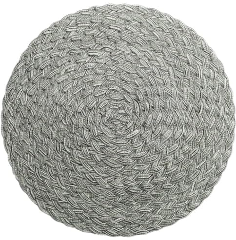 Wambere 4er Set Platzsets Polypropylen und Baumwolle Rund Geflochtene Tischsets Abwaschbar Grau Rund Platzsets Waschbar Hitzebeständig Platzdeckchen Weihnachten für Hochzeit, Fest, Küche,Dekor,38cm