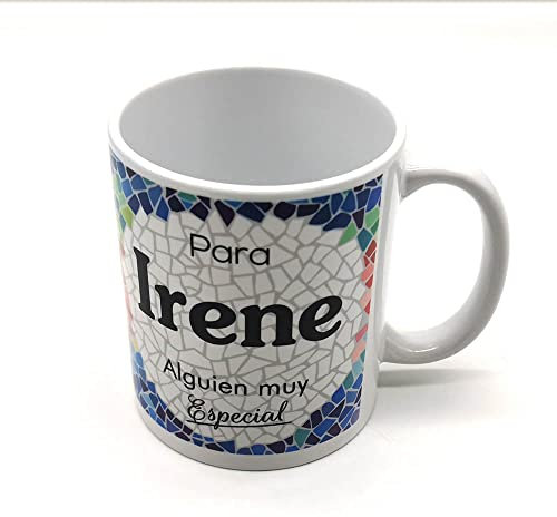 PLUS HOME Taza personalizada con nombre. Regalos personalizados con nombre y texto. Tazas con frases originales.IRENE