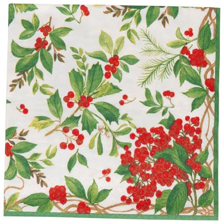 Holly Chintz White Luncheon Napkins - 20 Per Package