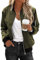 Zeagoo Veste Femme Automne Veste de Transition Courte à Manches Longues Veste Bomber Pilote Légère Respirante Veste Motard Blouson Vert pour Printemps Été Automne S