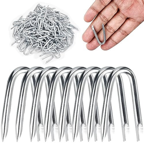AccEncyc 94 grapas de alambre para valla de acero, clavos en forma de U, 3,6 mm, grapas en U para vallas, malla de alambre, 94 unidades